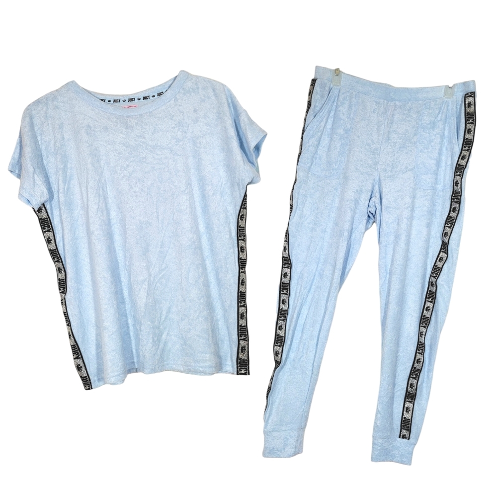 Y2k JUICY COUTURE icy blue track suit lounge set velour terrycloth sport stripe